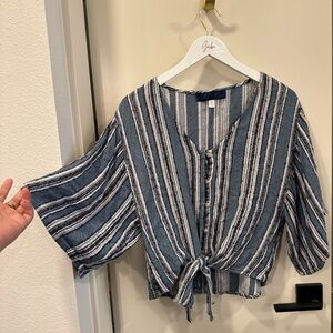Blue Rain Navy Striped Tie-Front Blouse